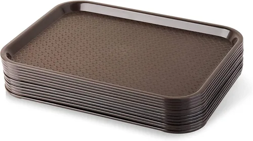 TrueCraftware - Bandeja de comida rápida de 10 1/2 pulgadas x 13 5/8 pulgadas, juego de 12 bandejas de comida rápida para cafetería, juego de Marrón