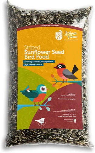 Miniatura 11 de Schoen Farms Semillas de girasol a rayas – Alimento para pájaros – Bolsa de 3 libras – Limpio, Semilla de pájaro para pinzones, arrendajos