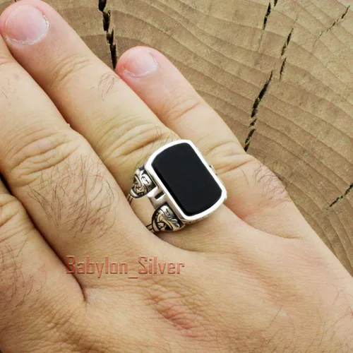 Miniatura 4 de Anillo de lujo pesado de plata de ley 925 con piedra de ónice turca hecha a mano con diseño de águila, Piedra, ónix