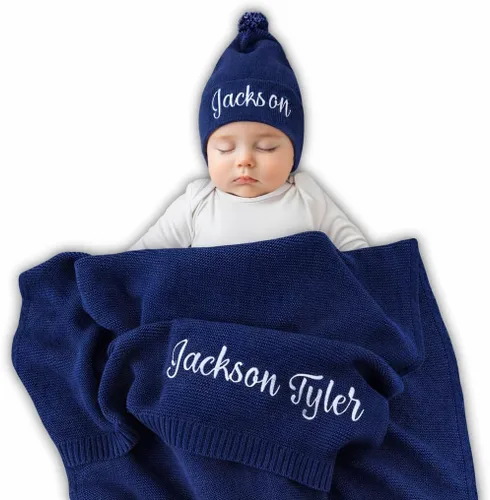 Miniatura 10 de Manta de bebé personalizada, 100% certificado GOTS, manta de envolver personalizada con nombre, mantas de recepción para niños y niñas, regalos Azul