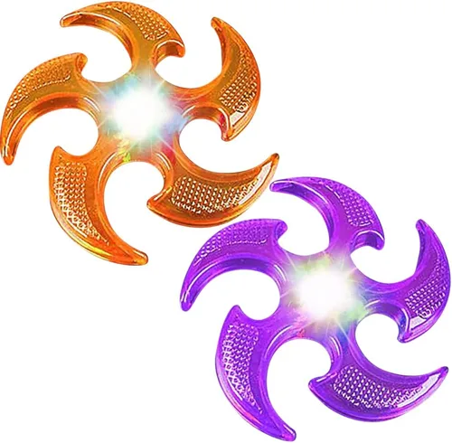 ArtCreativity Juego de 2 volantes iluminados para niños, estrellas ninja voladoras para niños, juguetes voladores con pilas, divertido juguete de