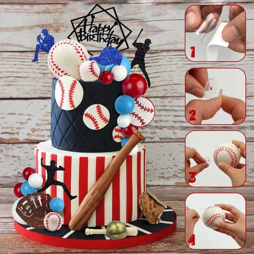 Miniatura 5 de Decoraciones de Pastel de Béisbol Suministros de Decoración de Fiesta Temática Deportiva Decoraciones de Pastel Temático de Béisbol Adorno