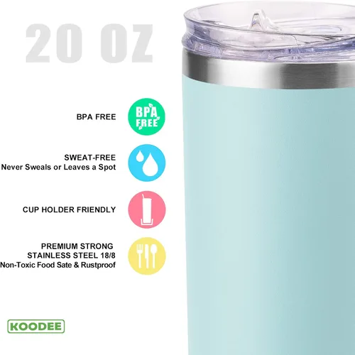 Miniatura 3 de koodee Vaso Tumbler Delgado de Acero Inoxidable de 20 oz con Aislamiento de Doble Pared, Vaso Tumbler Delgado para Agua para Café, Té (Azul Bebé)