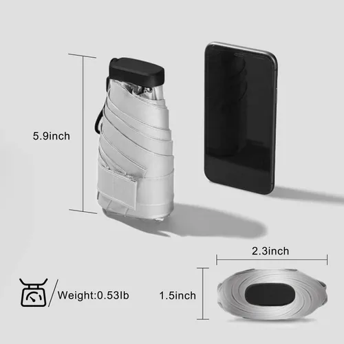 Miniatura 2 de LEAGERA Mini paraguas para bolso, paraguas de protección solar UPF 50+, protector UV, diseño pequeño de micro sombrilla de viaje para mujer