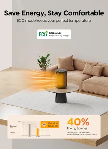 Miniatura 7 de GiveBest Calentador de espacio, calentadores eléctricos portátiles para uso en interiores con termostato y control remoto, oscilación de 70°, Negro