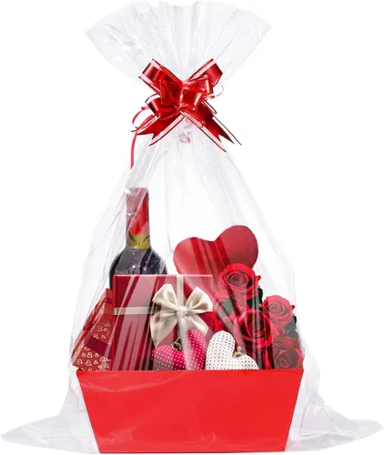 Miniatura 8 de MADHOLLY Juego de 6 cestas vacías para regalos, resistente juego de cesta de regalo de papel kraft con envoltura de celofán y lazos para bodas, baby