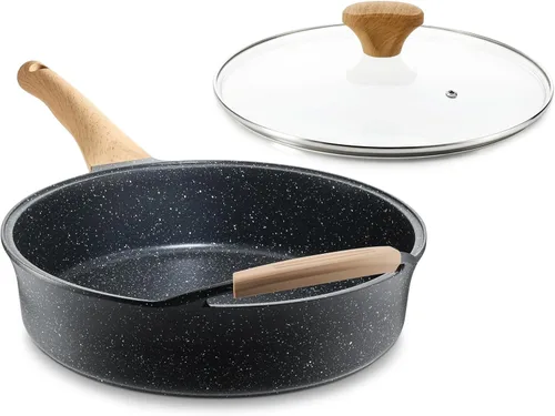 Sartén antiadherente profunda con tapa, sartén con revestimiento de granito suizo de 4.5 cuartos de galón, sartén antiadherente saludable de 12