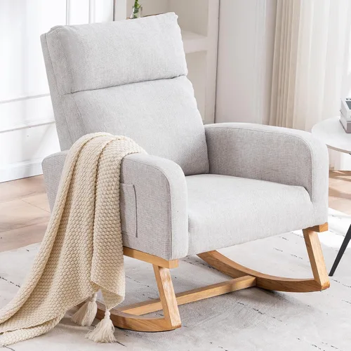 Miniatura 9 de Mecedora para habitación del bebé, sillas decorativas modernas tapizadas de tela de peluche para enfermería, sillón acolchado para interiores, sala