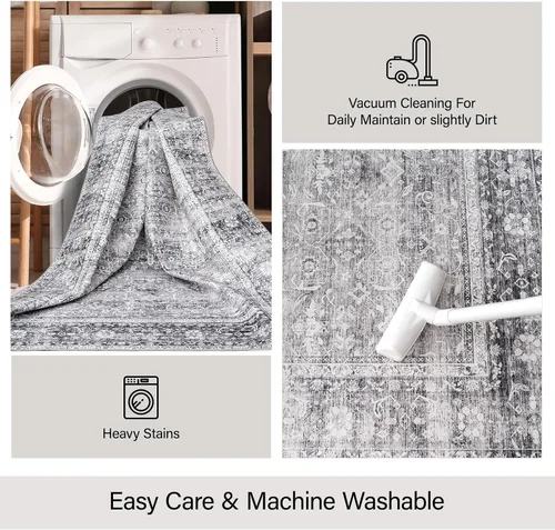 Miniatura 61 de Syalife 4x6 Alfombra Lavable para Área, Ultra Suave Antideslizante, Pila Baja, Alfombra Vintage Resistente a Manchas para Sala de Estar, Alfombra