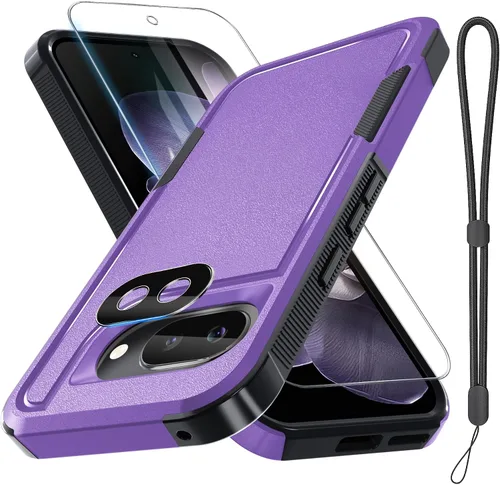 Miniatura 26 de Funda para Google Pixel 10 Pro XL con correa para la muñeca + protector de pantalla de vidrio templado + cubierta para lente de cámara, cuerpo Verde