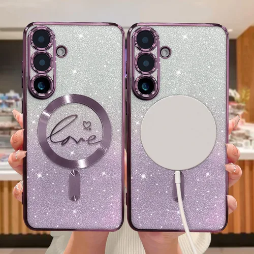 Miniatura 36 de ZONRW - Funda para Samsung Galaxy S22 Ultra magnética, para mujeres y niñas, cubierta trasera suave, lujosa, con corazón de amor, bling, degradado