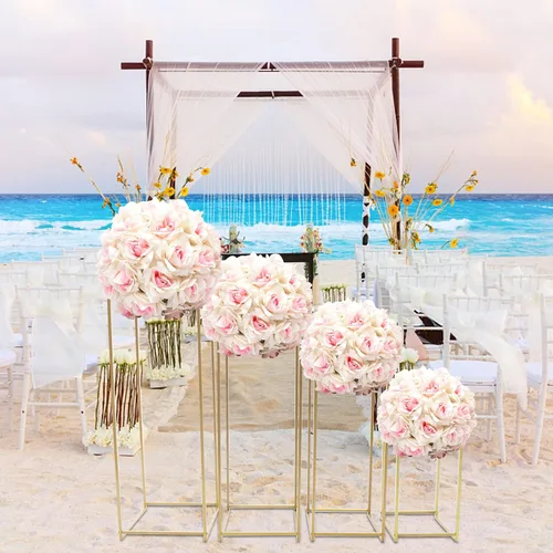 Miniatura 6 de Soporte de metal para flores de boda, jarrón de suelo, columna de soporte geométrico, centros de mesa para arreglos florales de mesa, decoración