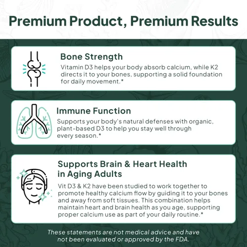 Miniatura 4 de Organics Ocean Better D3 + K2-100% Suplementos Orgánicos de VIT D3 y K2 con Máxima Biodisponibilidad – Apoya la Densidad Ósea, Equilibrio de Calcio