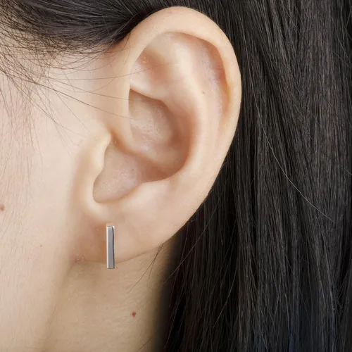 Miniatura 5 de S.Leaf Sterling Silver Stud Earrings for Women Gold Plated Tiny Dot I Bar Earrings Dainty Simple Earrings for Women (14k Gold)