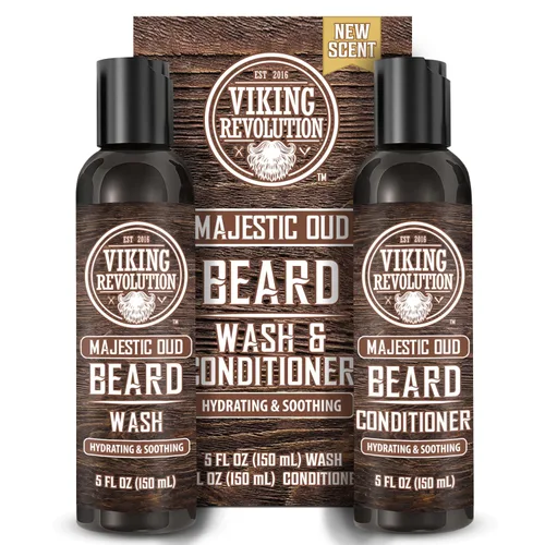 Viking Revolution Lavado de barba y acondicionador de barba para hombres con aceite de argán y aceite de jojoba, suavizante y fortalecedor para el