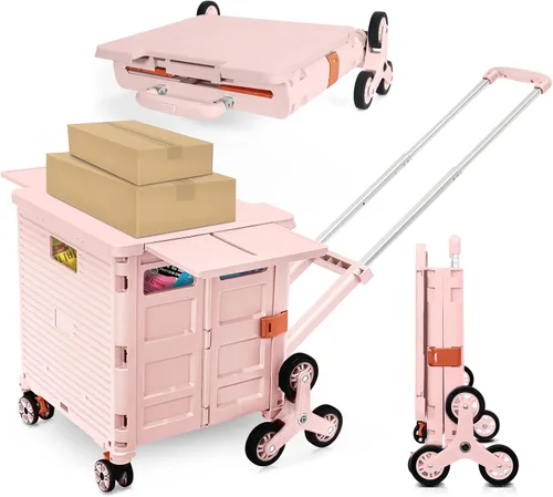Miniatura 13 de Carrito plegable con ruedas, resistente al desgaste, sin ruido, carrito de compras con ruedas para comestibles, caja de herramientas de Caqui