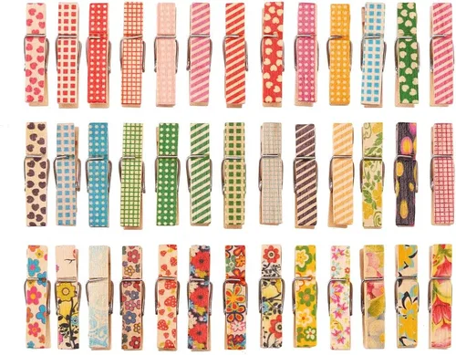 DECORA Pinza de madera pintada colorida de 1.4 in/1.38 pulgadas, 100 piezas para clips de fotos, álbumes de chatarra, manualidades, envoltura de
