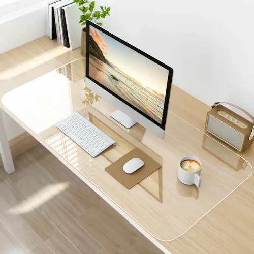 Miniatura 12 de NATRKE Vade de escritorio transparente grande, 27.6"x15.7" de plástico, protector de escritorio para computadora, tapete de PVC con bordes redondos