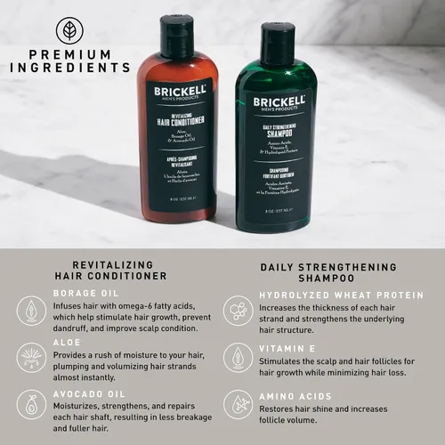 Miniatura 3 de Brickell - Rutina revitalizante diaria para el cuidado del cabello, set de champú y acondicionador para hombres, champú de aceite de menta y árbol