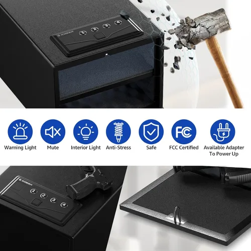 Miniatura 6 de XDeer Caja fuerte biométrica para pistolas (certificada por FCC y Departamento de Justicia de California) - Caja fuerte para armas de mano de acceso