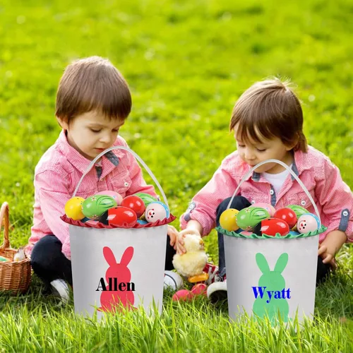 Miniatura 2 de Cestas de Pascua personalizadas para niños y niñas, cestas de conejo de Pascua personalizadas para niños, cesta de caza de huevos de Pascua, regalos