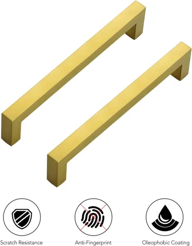 Miniatura 8 de Ravinte Paquete de 5 manijas cuadradas de latón cepillado para cajones de cocina de 6-1/4 pulgadas, tiradores de acero inoxidable para cajones