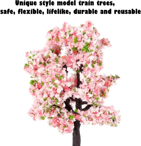 Miniatura 3 de Yetaha 10 unidades de árboles modelo de flores rosas, mini racimo de flores de vegetación, modelo de paisaje estático para bricolaje, paisaje