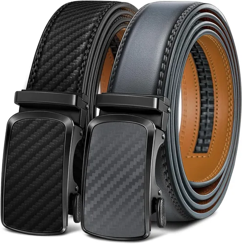Miniatura 24 de BULLIANT - Paquete de 2 cinturones de cuero con trinquete para hombre, ajustables, corte de 1 3/8 para un ajuste perfecto, regalo para hombre