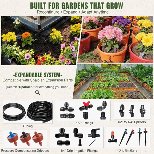 Miniatura 8 de Sistema de riego por goteo de empuje para conectar, sistema de riego ajustable para cama elevada de jardín, sistema automático de riego de plantas