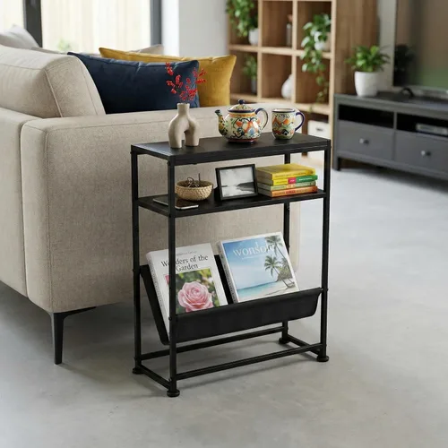 Miniatura 2 de Mesa auxiliar estrecha para espacios pequeños, mesa auxiliar delgada con soporte para revistas, diseño 2 en 1, mesa de centro estrecha para sala
