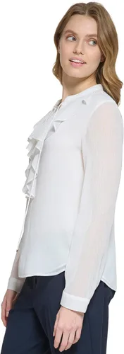Miniatura 2 de Tommy Hilfiger Blusa clásica de manga larga con volantes delanteros para mujer