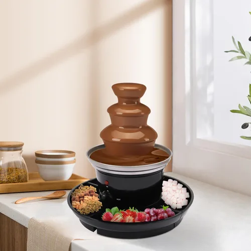Miniatura 5 de Mini fuente de chocolate de 3 niveles, fuente eléctrica de acero inoxidable de 120 V con 6 tenedores y bandeja de extracción de frutas para fiesta