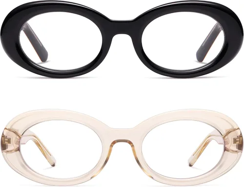 Miniatura 9 de AMOMOMA Anteojos de lectura ovalados para mujer, diseño moderno con bloqueo de luz azul, bisagra de resorte, para lectores elegantes AM6222