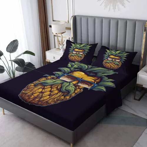 Sábanas de piña tamaño King, sábanas de frutas tropicales, sábanas y fundas de almohada estampadas de 4 piezas, sábana bajera ajustable de