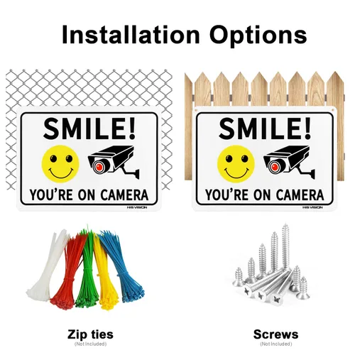 Miniatura 4 de Paquete de 2 carteles de videovigilancia con texto en inglés "Smile You're on Camer", de 10 x 7 pulgadas, de aluminio libre de óxido, resistente a