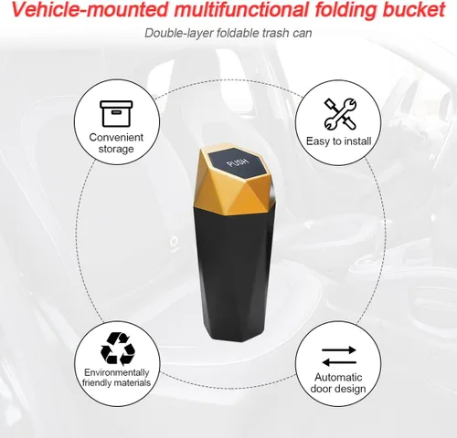 Miniatura 3 de Cubo de basura para automóvil con tapa, mini cubo de basura portátil para automóvil, pequeño diseño de diamante a prueba de fugas, contenedores