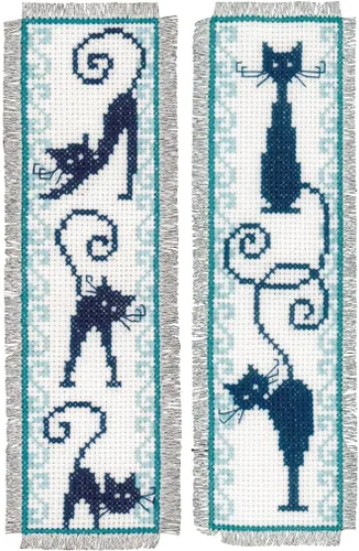 Miniatura 10 de Vervaco Juego de marcapáginas de punto de cruz con plumas azules (juego de 2) de 2.4 x 8 pulgadas