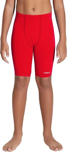 LEAO Traje de baño para niños y jóvenes, color liso, con protección solar UPF 50+, secado rápido, pantalones cortos de natación atléticos