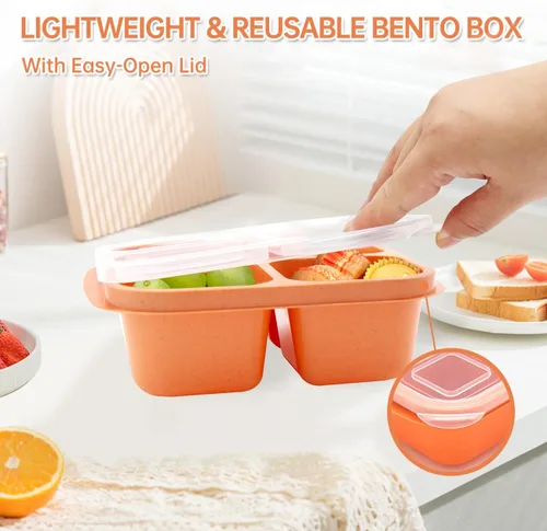 Miniatura 3 de Paquete de 7 Cajas de Almuerzo Bento, 4 Compartimentos Contenedores de Snacks, Contenedores de Almuerzo Divididos para Preparación de Comidas