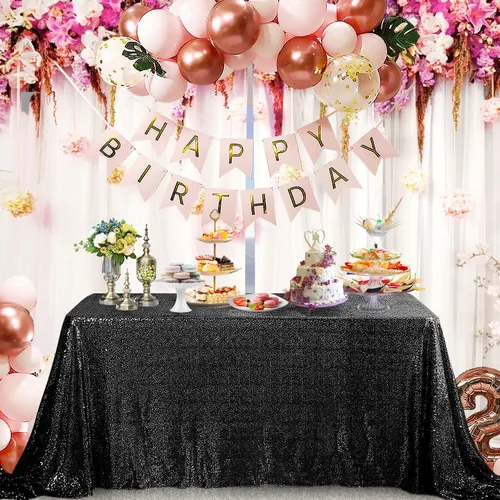 Miniatura 18 de Pufogu Mantel redondo de lentejuelas negras de 50 pulgadas con purpurina negra para decoración de cumpleaños, boda, despedida de soltera, baby