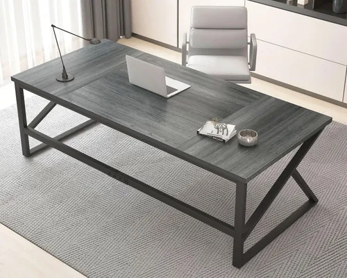 Miniatura 13 de HSH Escritorio Largo de 70 Pulgadas Negro, Escritorio Grande de Metal y Madera para 2 Monitores, Escritorio Moderno para Computadora de Oficina