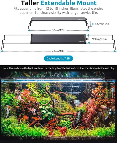 Miniatura 6 de SEAOURA - Luz LED para acuario, temporizador personalizado 24/7, memoria de apagado, luz de tanque de peces de espectro completo de 7 filas de LED