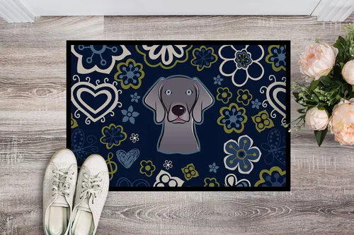 Miniatura 2 de Caroline's Treasures BB5082MAT - Felpudo Weimaraner con flores azules de 18 x 27 pulgadas, para interiores y exteriores, para entrada, Weimaraner