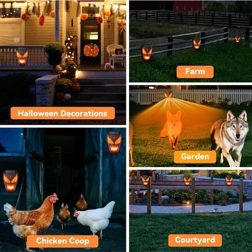 Miniatura 7 de Repelente solar nocturno de animales al aire libre, dispositivos disuasorios de coyote impermeables con luces depredadoras, dispositivos repelentes