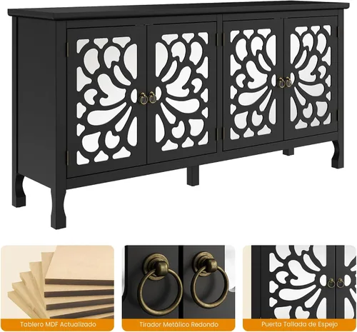 Miniatura 5 de RoyalCraft Armario buffet de 63 pulgadas con almacenamiento, armario decorativo Credenza con 4 puertas y estantes ajustables, consola multimedia
