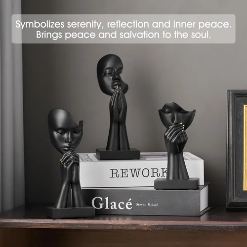 Miniatura 5 de 3 piezas de estatuas de oración de decoración negra, figuras modernas de oración de paz, detalles de decoración de estantes, escultura de arte