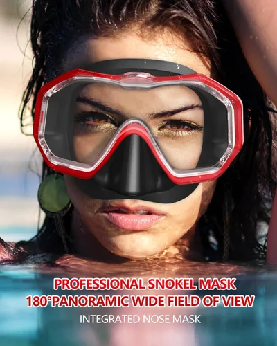 Miniatura 4 de WSTOO Adults Swim Goggles with Nose Cover to Prevent Water Inhaling, Anti-Fog Swimming Mask for Youth Men Women Negro+negro rojo