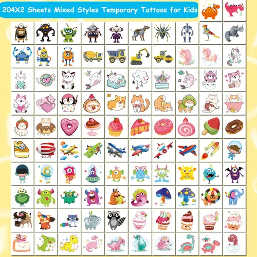 Miniatura 2 de CHARLENT 408 tatuajes temporales envueltos individualmente para niños, tatuajes mixtos para niños, regalos de fiesta de cumpleaños, rellenos