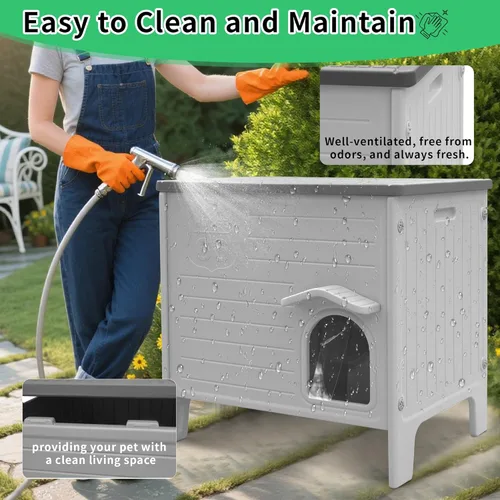 Miniatura 4 de Rockever Casa impermeable para gatos al aire libre, casa aislada para gatos al aire libre con alfombrilla suave, casa elevada para gatos al aire