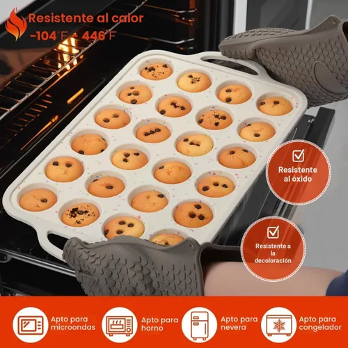 Miniatura 8 de CAKETIME Molde para mini muffins, molde para mini cupcakes con marco reforzado de metal, moldes para muffins de silicona antiadherentes con asa